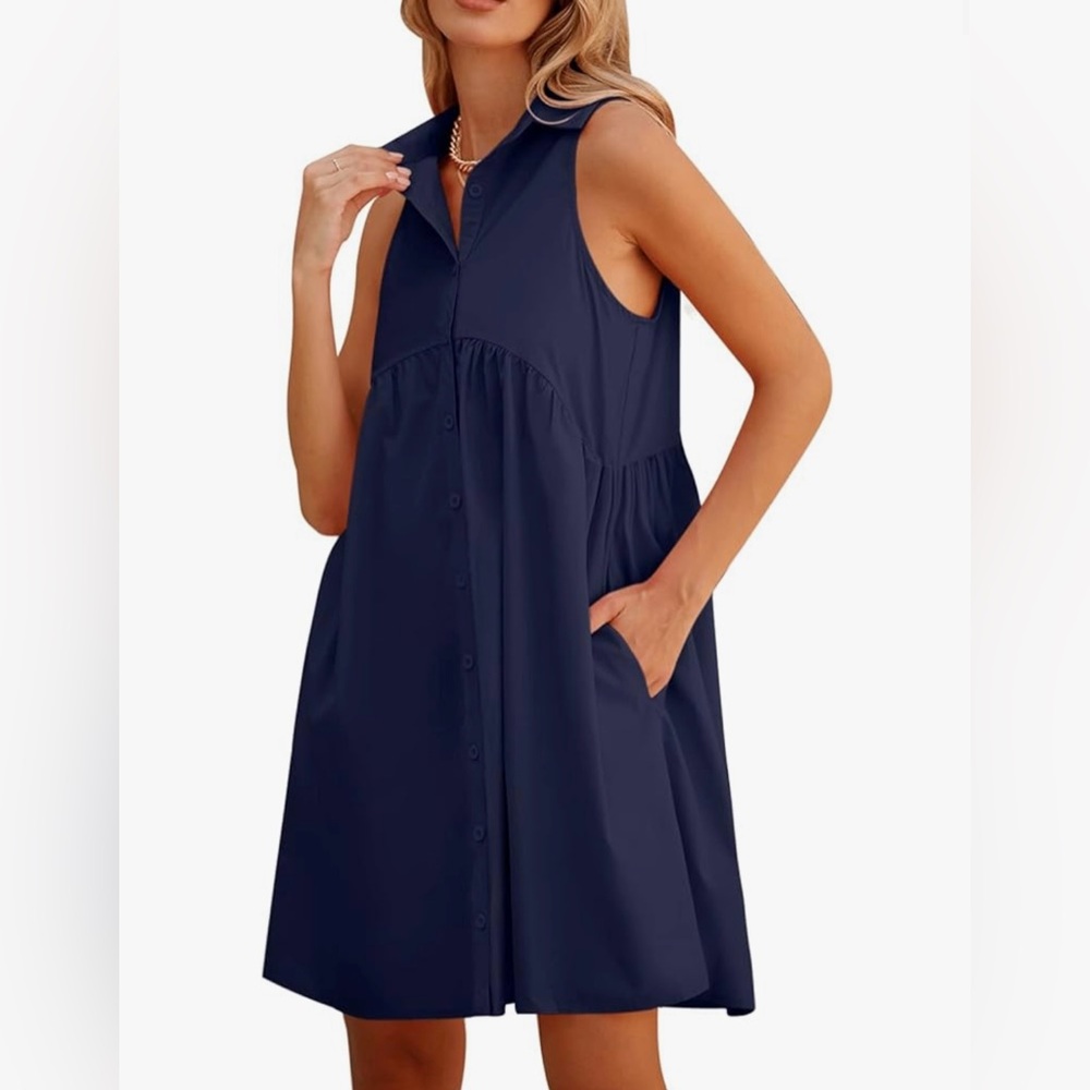 Collared Navy Button down Mini Dress